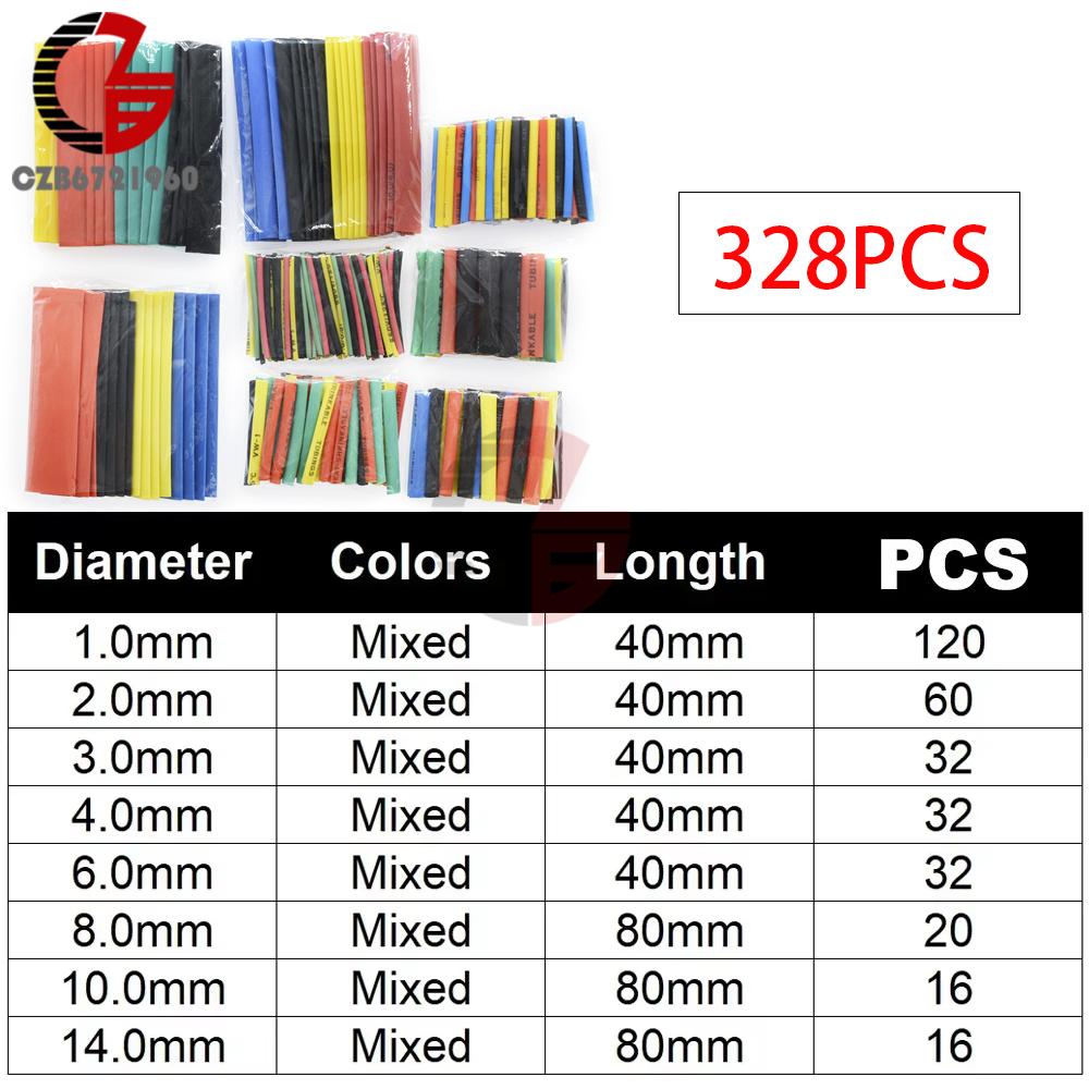 328PCS Heat Shrink Tube Kits Electrical Connection Cable Insulation Sleeved Protecter Polyolefin Heat Shrink Tubing
