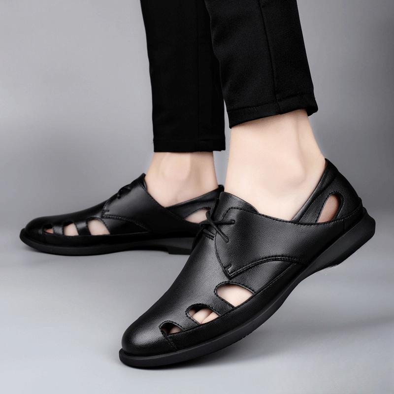 Men's Leather Sandals Moccasins Men Business Dress Sandals Italian Style Handmade Leather White Black Office Shoes Men Sandalias
