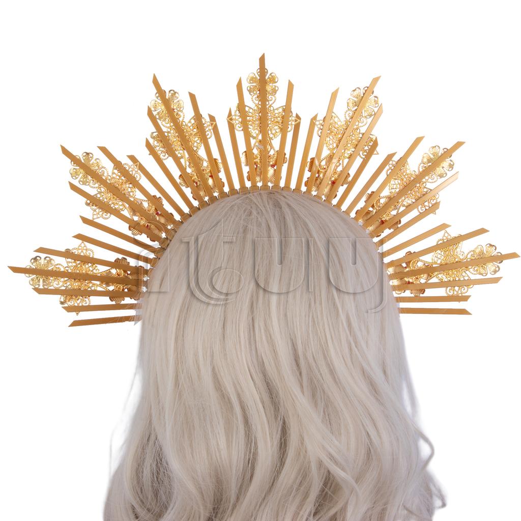Lolita Gothic Flower Halo Crown Headpiece Women Sun Goddess Baroque Angel Butterfly Cross Crown Headband Finished Product