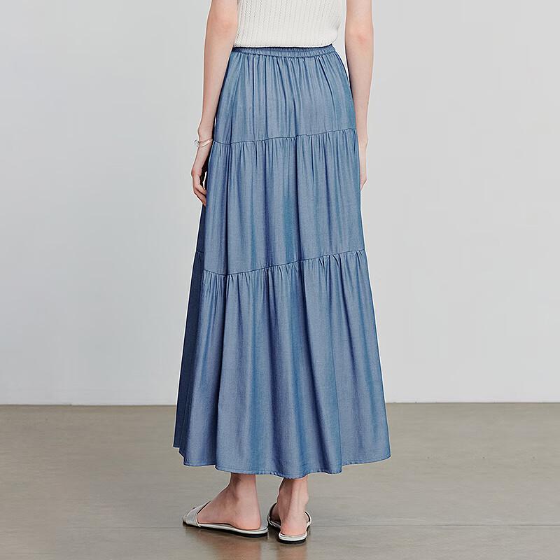 Chuyu Women's Faux Denim A-line Tiered Skirt