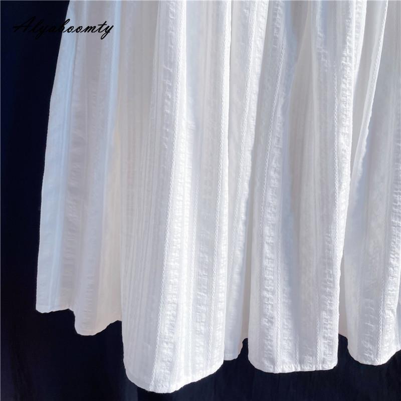 Japanese Mori Girl Spring Summer Women Midi Solid Skirt High Waist White Jacquard Cotton Elegant Ladies' Chic Skirt