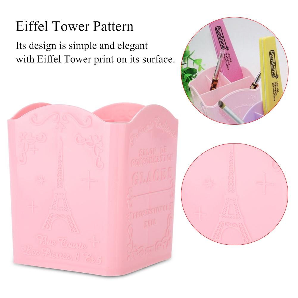 Storage Box Stationery Cosmetic & Manicure Tools Container with Tower Pattern Pink