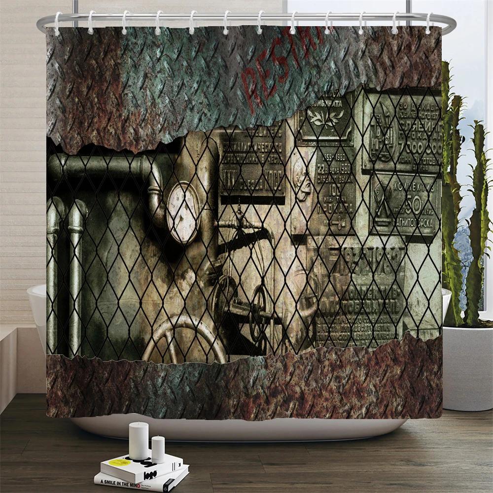 Retro Nostalgia Stone Metal Wall Painting Shower Curtain Waterproof Bathroom Curtain Fabric Art Shower Curtains Decor With Hooks