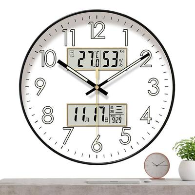 Moderní design Kulaté hodiny Svítící tiché Netikající Nástěnné hodiny s kalendářem Digitální displej Noční světlo Nástěnné hodiny domácí dekorace