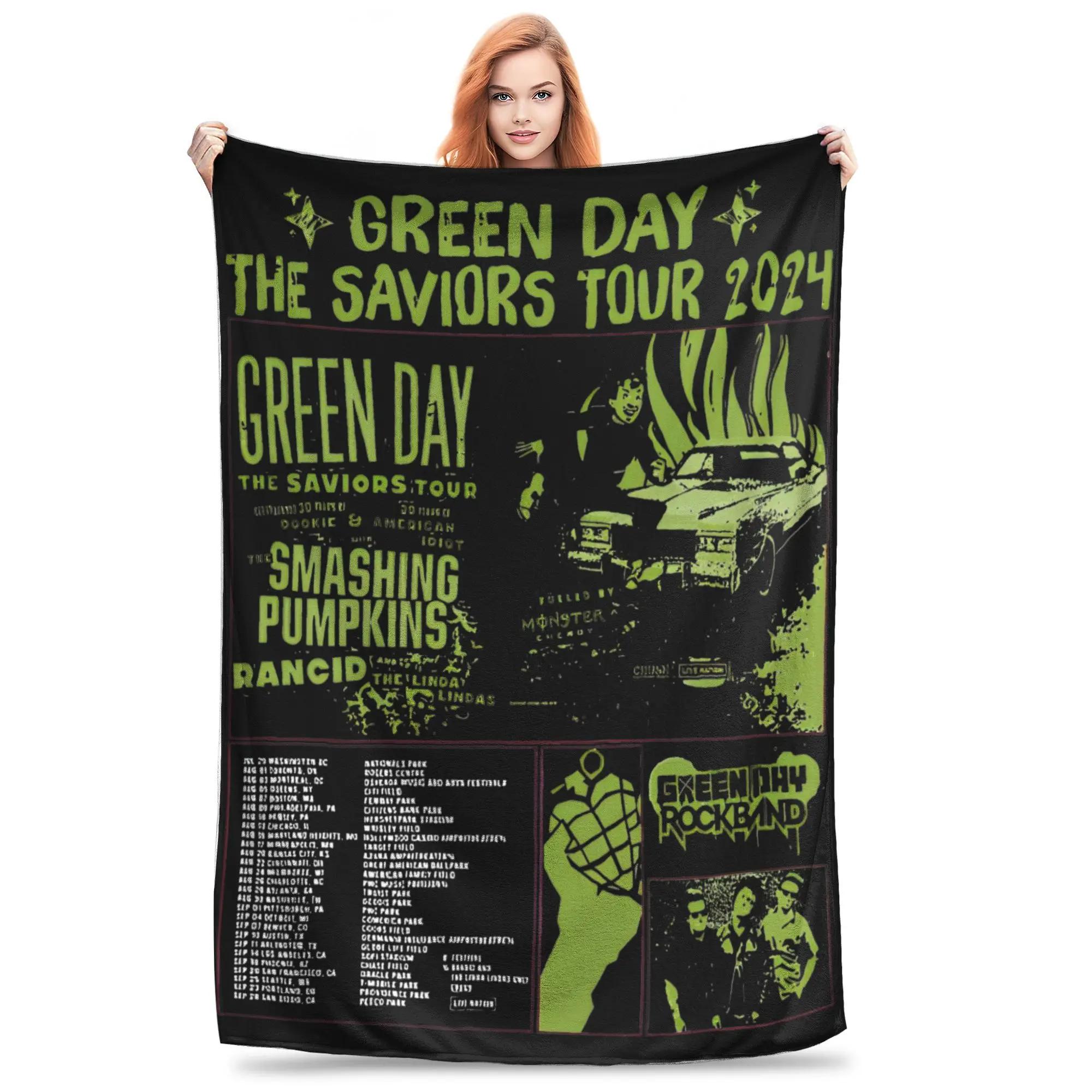 Super Soft Green Day Saviors Tour  Throw Blanket Premium Flannel Fleece Lightweight Cozy Warm AllSeason Bed Blanket 75X95CM