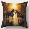 4-Piece Printed Animal Pillowcase Set – Horses In Flower Fields, Streams, Forests & Sunset Scenery