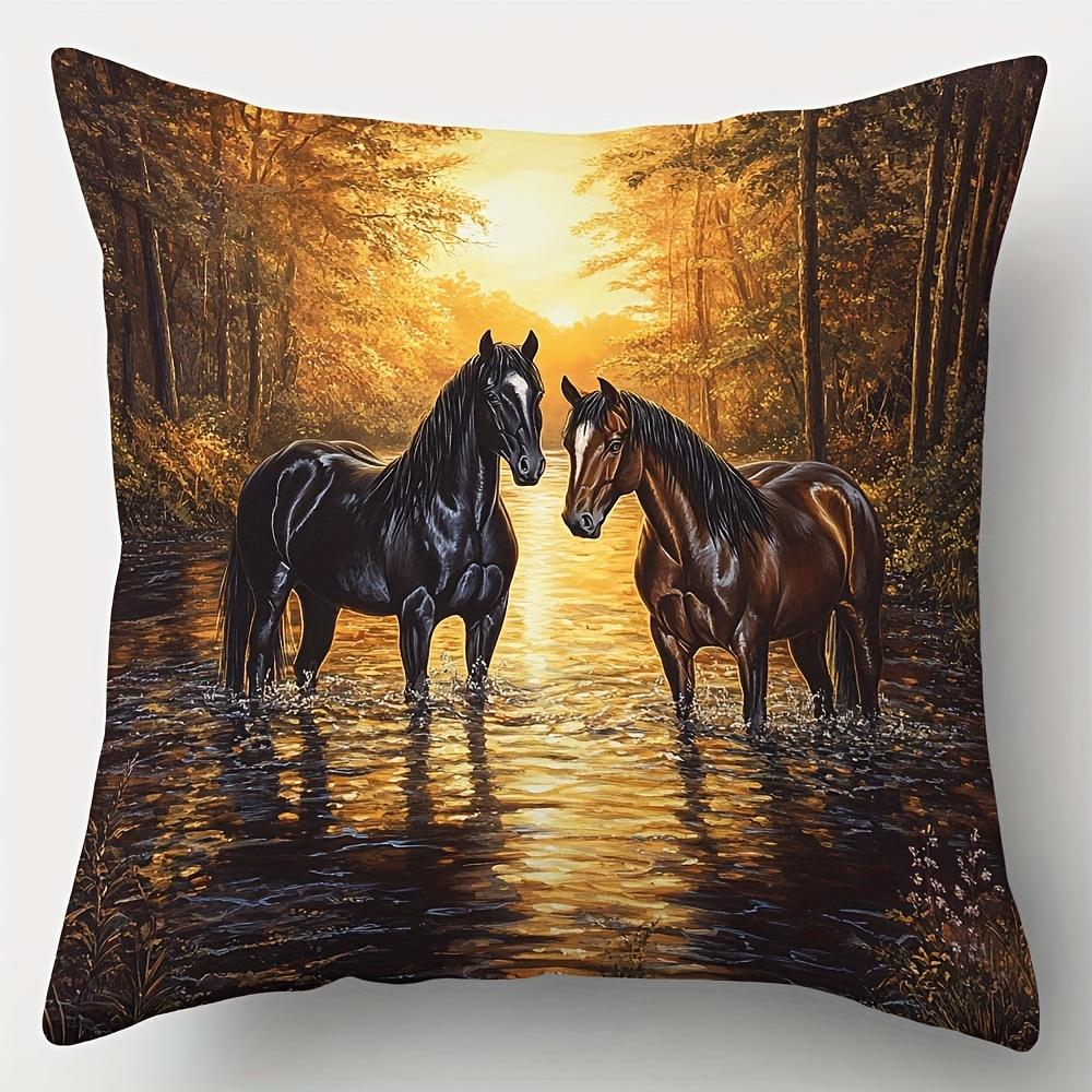 4-Piece Printed Animal Pillowcase Set – Horses In Flower Fields, Streams, Forests & Sunset Scenery
