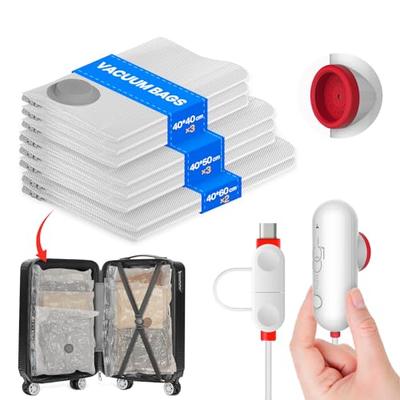 Vacbird Travel Compression Bags, 8-Pack, with USB Electric Pump, 40*40 X 3 / 40*50 X 3 / 40*60 X 2, Vacuum Clothes Storage Bags with USB Pump, Suction