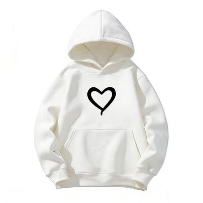 Unisex Children's Cozy Heart Fleece Hoodie - Casual Autumn/Winter Fashion Sweatshirt