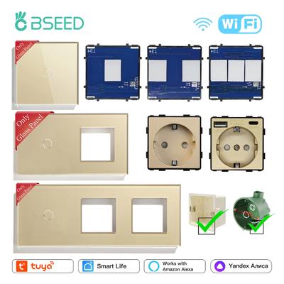 BSEED Standard UE/FR Panou Frontal din Sticlă Comutatoare de Lumină Wifi Piese de Schimb Priză de Perete USB Priză Inteligentă Control prin Aplicație DIY Combinație Liberă