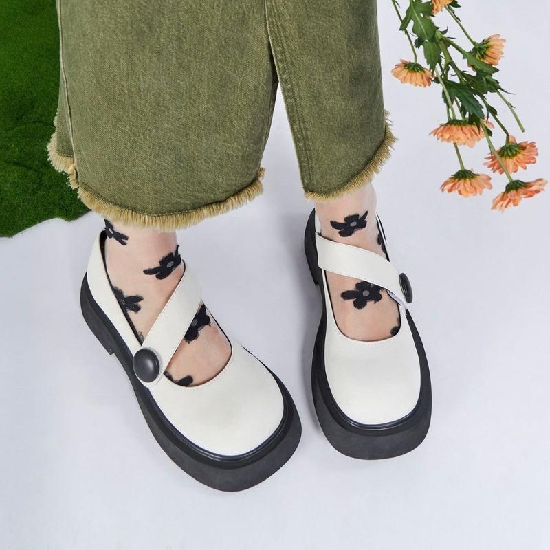 

Женская обувь, весенне-осенняя обувь Мэри Джейн на платформе, туфли Мэри Джейн, кожаные туфли с круглым носком, однотонный белый, черный