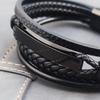 MingAo Free Custom Luxury Black Stainless Steel Family Name ID Bracelets for Men,Braided Leather Rope Chain Wristband Jewelry