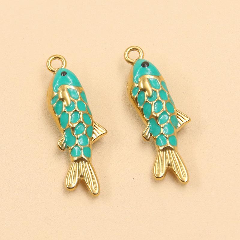 Ocean Style Colorful Enamel Koi Fish Stainless Steel Pendants for DIY Necklace and Bracelet Charms