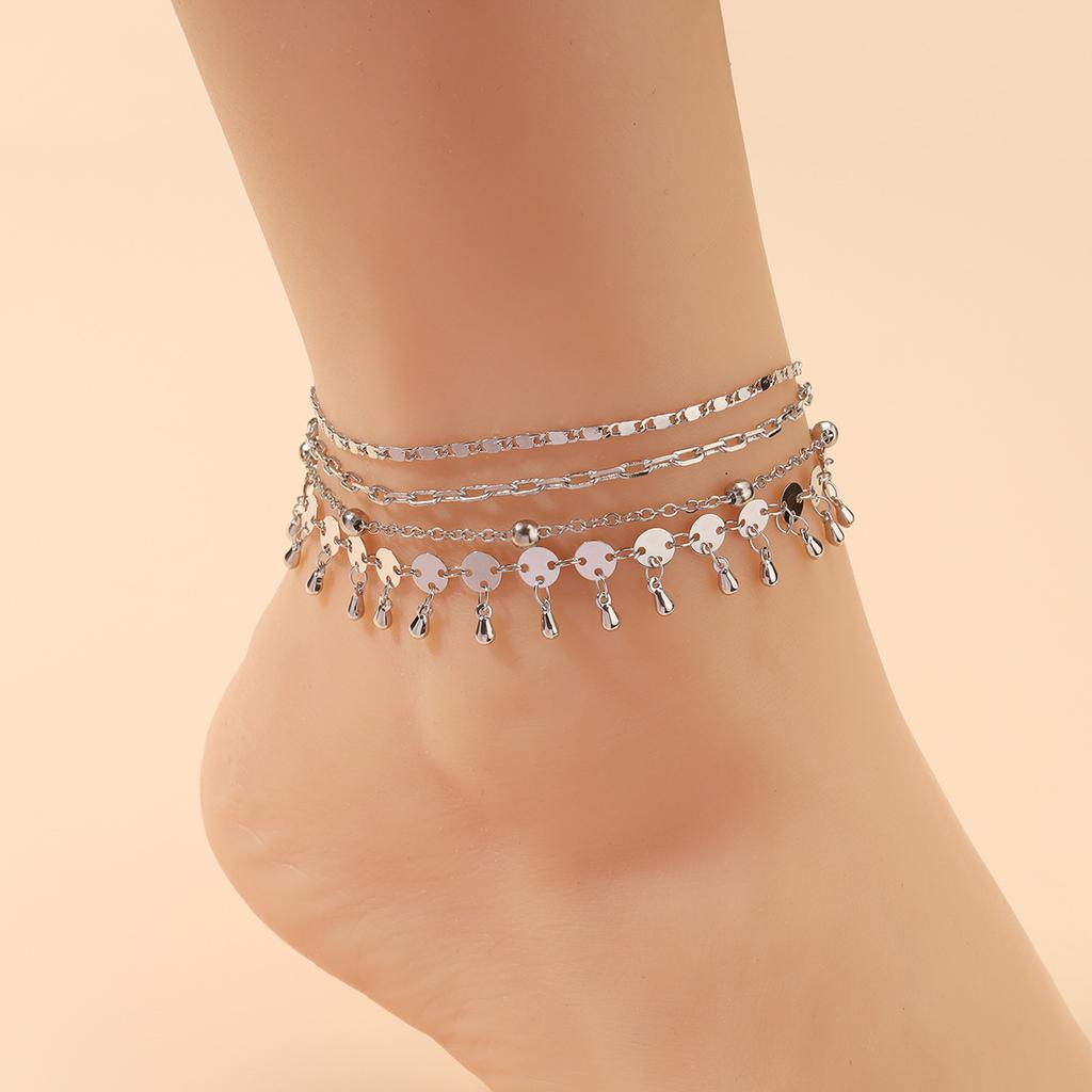 Cold wind summer beach multi-layer pearl anklet, European and American street auction design foot decoration