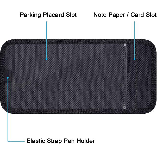 Handicap Placard Holder For Auto, Wisdompro Disabled Parking Permit Sign Protector For Car Sun Visor With Note Paper Slot, Pen Holder And Elastic