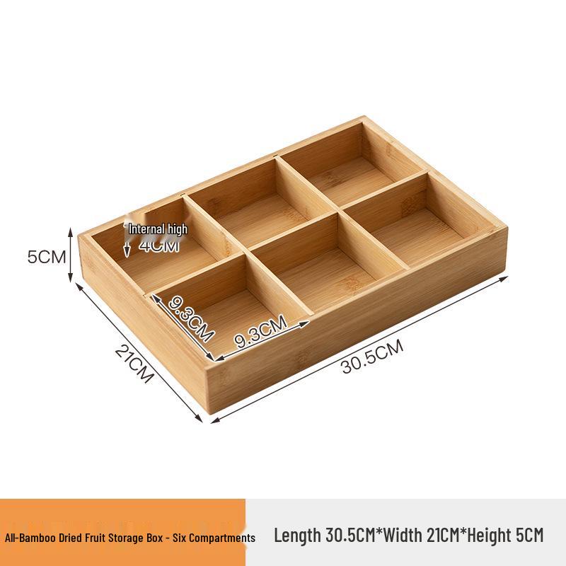 Nanmu Bamboo Nine-Grid Snack & Fruit Storage Box with Healthy Compartments