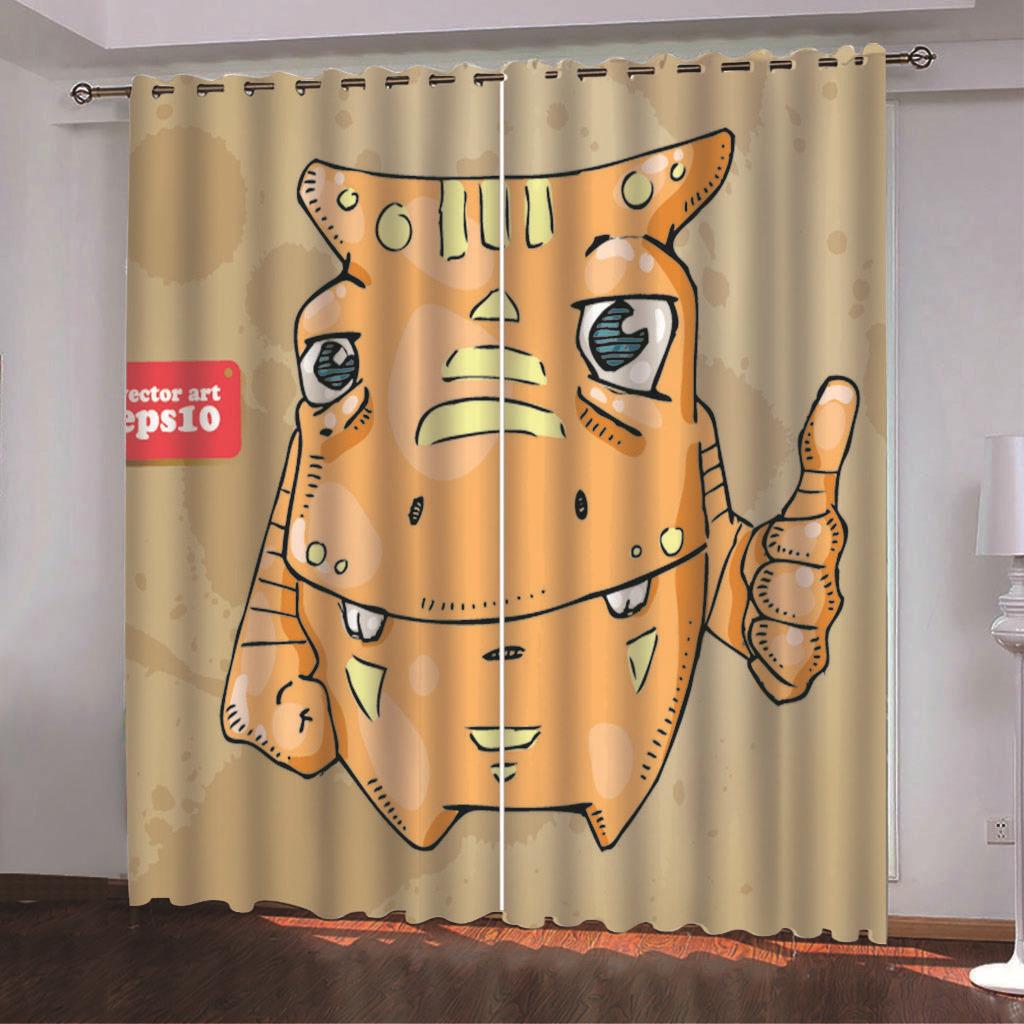 High-Density Blackout Curtains, Retro Yellowing Funny Series Digital Printing Blackout Curtains