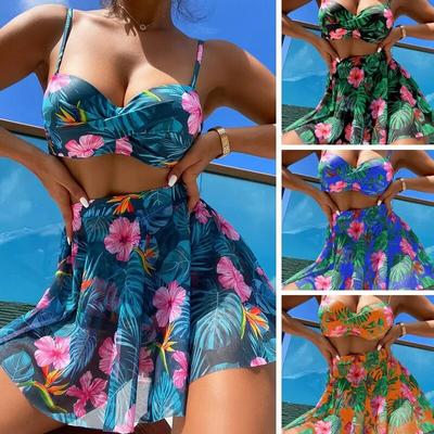 2024-es háromrészes bikini szett hálóval és nyomtatott borítóval, felső szexi fürdőruha női fürdőruha strandparti női fürdőruha számára