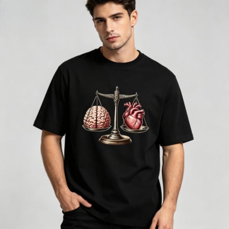 Unisex 100 Cotton O Neck T Shirt Balance Brain And Heart Retro Scale Graphic Print Casual Daily Male Short Sleeve Tee Tops