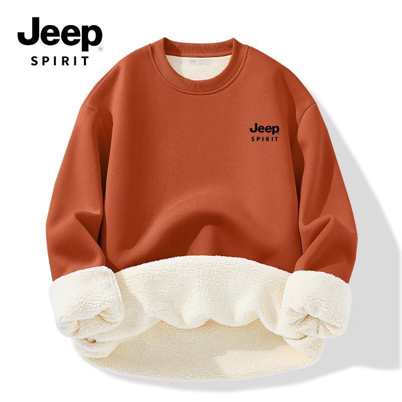JEEP SPIRIT Men's American Retro Fleece-Lined Crewneck Sweatshirt