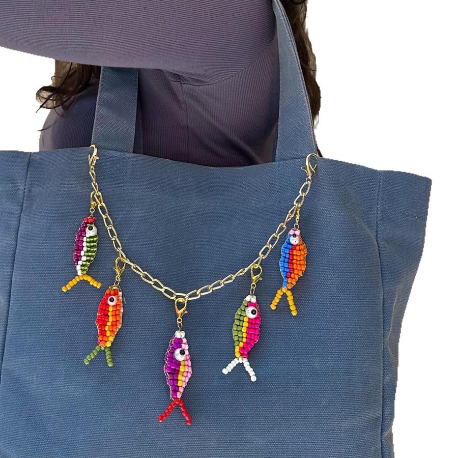 Cute Handmade Bead Fish Backpack Bag Zipper Pendant Hanging Decoration Girls Student Keychain Hangings DIY Accessories Ornaments