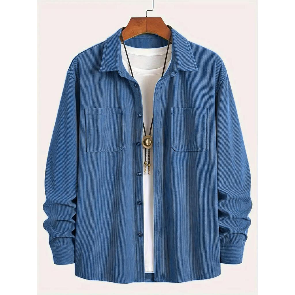 Men's Corduroy Shirt Jacket Spring Autumn Vintage Outerwear for Gentlemen