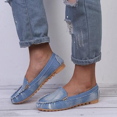 Chaussures Décontractées pour Femmes Printemps et Automne Mocassins Plats Chaussures pour Femmes Mode Antidérapantes Douces en Denim Chaussures Plates