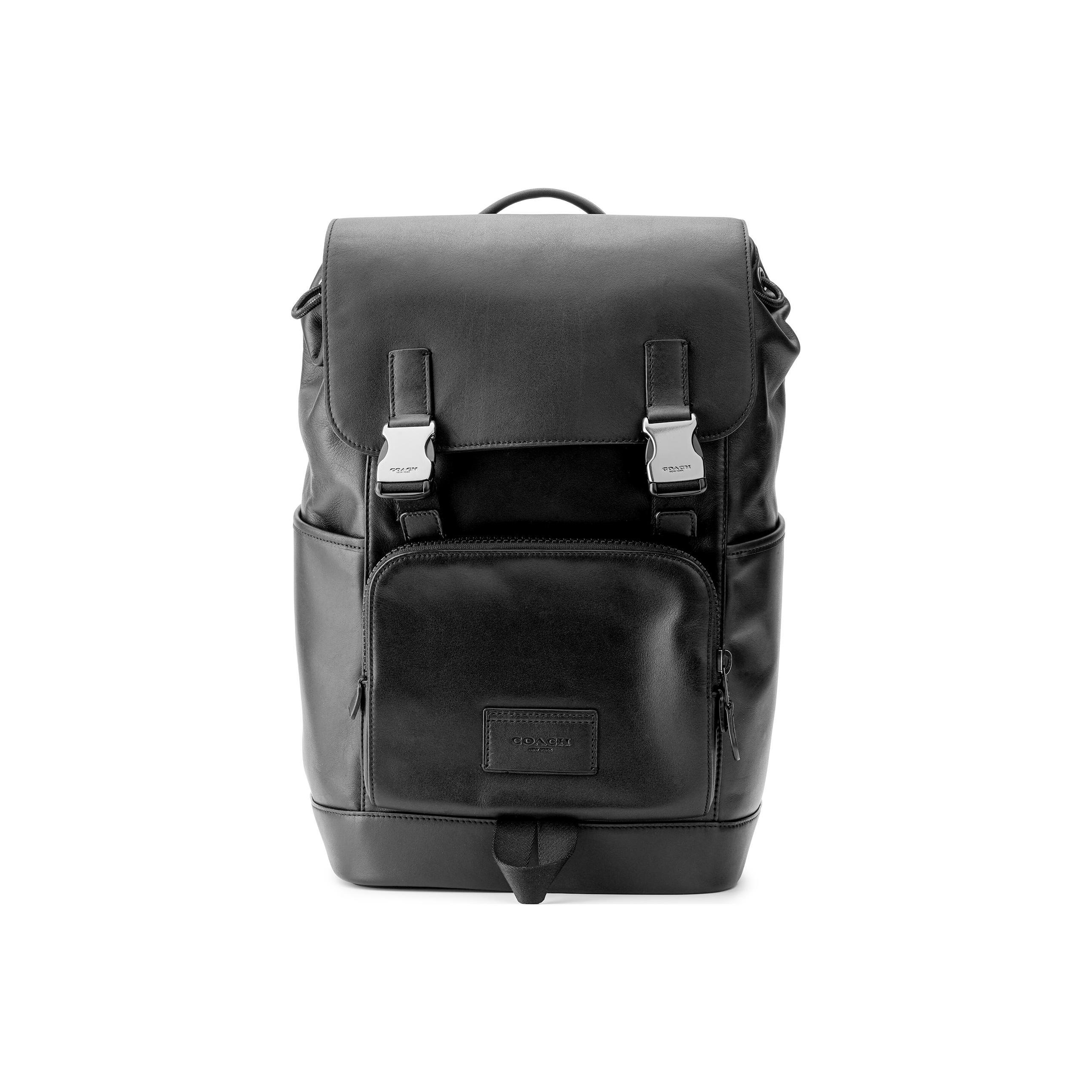 Coach Men's Black Track 42 Flap Leather Backpack Backpack C2710-Qbbk