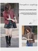 Women's Sheepskin Motorcycle Jacket: Genuine Leather, Stand-Up Collar, Short Style for Spring & Autumn.