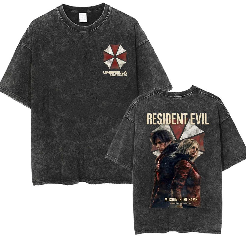 T-shirt Anime Édition Limitée Resident Evil Requiemm Vêtements pour Hommes Gothique Vintage Lavé T-shirts Hauts d'Été T-shirt à Col Rond Streetwear