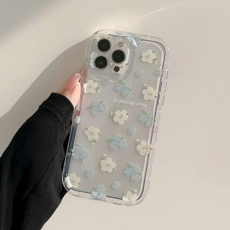 

Ins Художественный цветок с держателем чехол для телефона для iPhone 15 14 13 12 11 Pro Max Plus мягкий противоударный бампер прозрачный защитный чехол