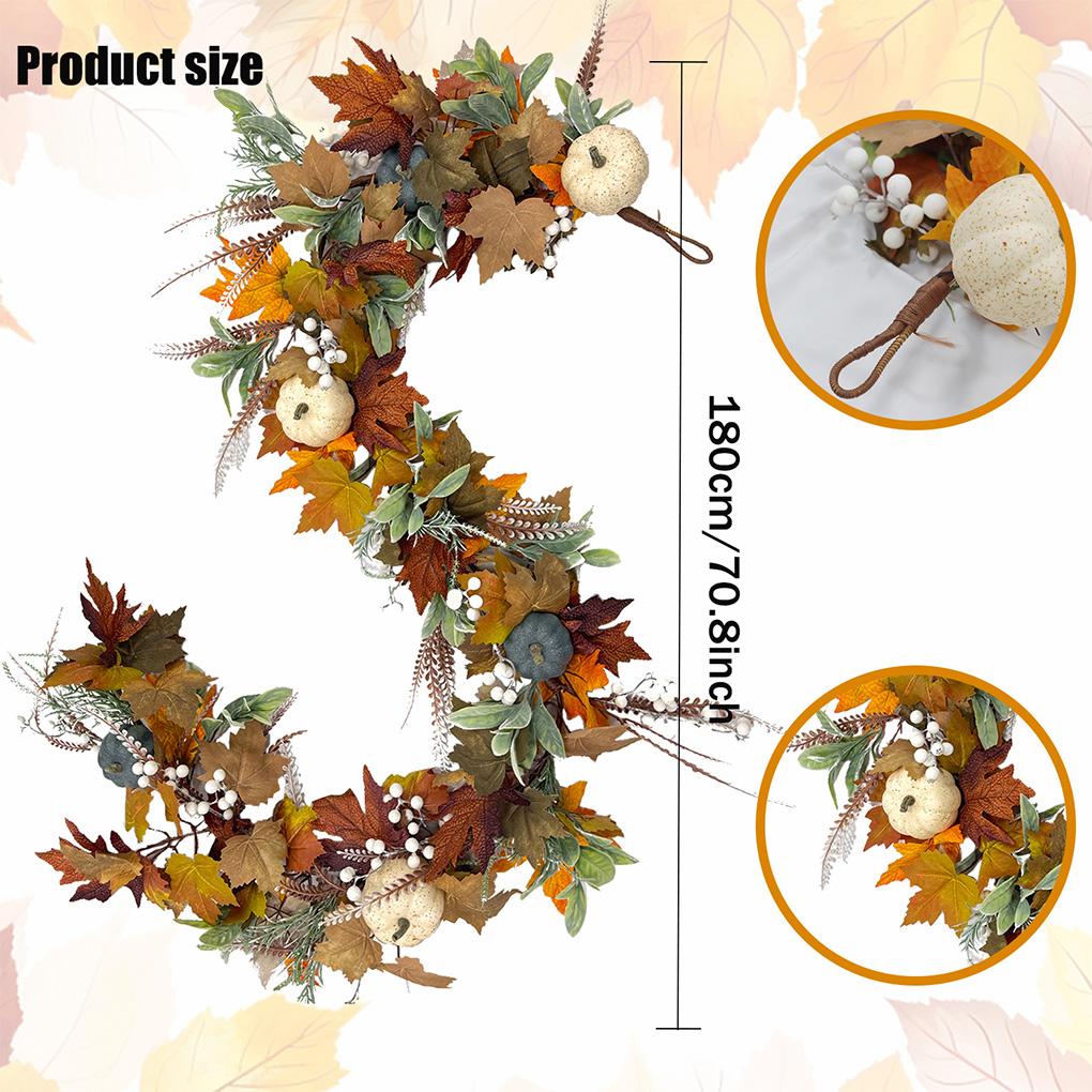 2025 180CM Fall Front Door Wreath Festival Theme Pumpkin Berry Garland Window Hanging Garland for Home Porch Wall Decor