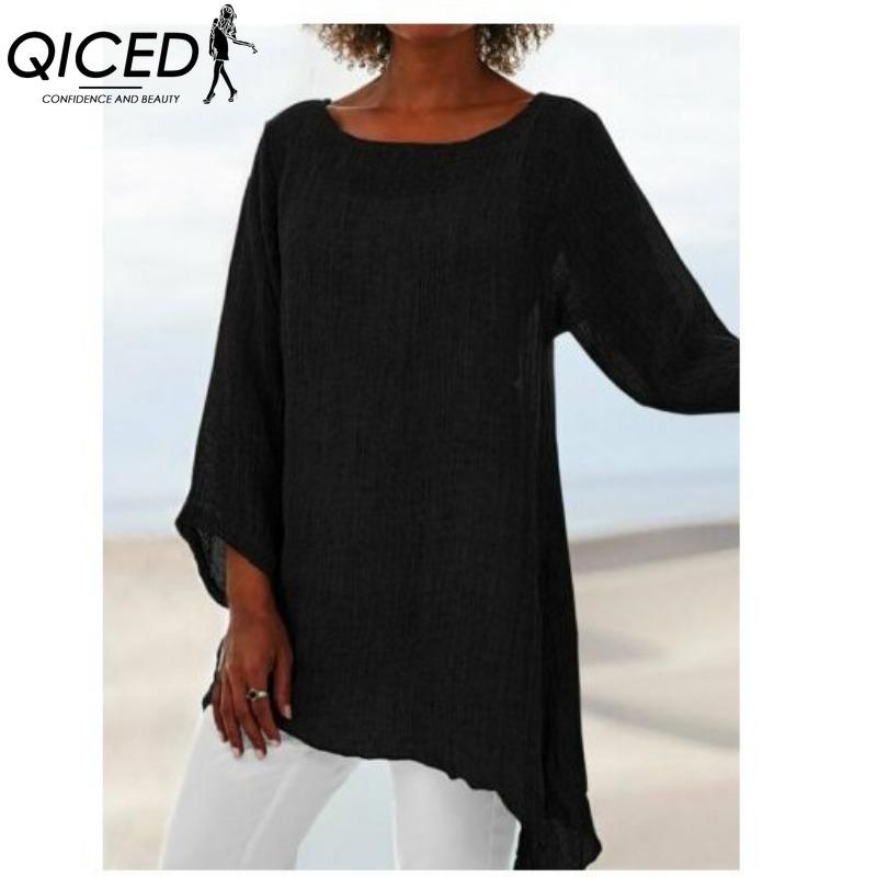 

QICED Женские Модные Повседневные Блузки и Рубашки с Принтом Однотонного Цвета с Круглым Вырезом XXXXXL чёрный