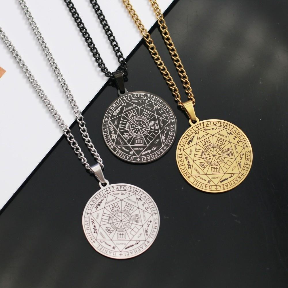 Nuovo Ciondolo Amuleto dei 7 Arcangeli Sette Arcangeli Sigillo del Cerchio Magico Tetragrammaton Runa Mistica Evocazione per Uomini Donne