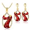 Gold Plated Colored Jewelry Set Crystal Waterdrop "7" Oil Painting Pattern Pendant Necklace & Earrings