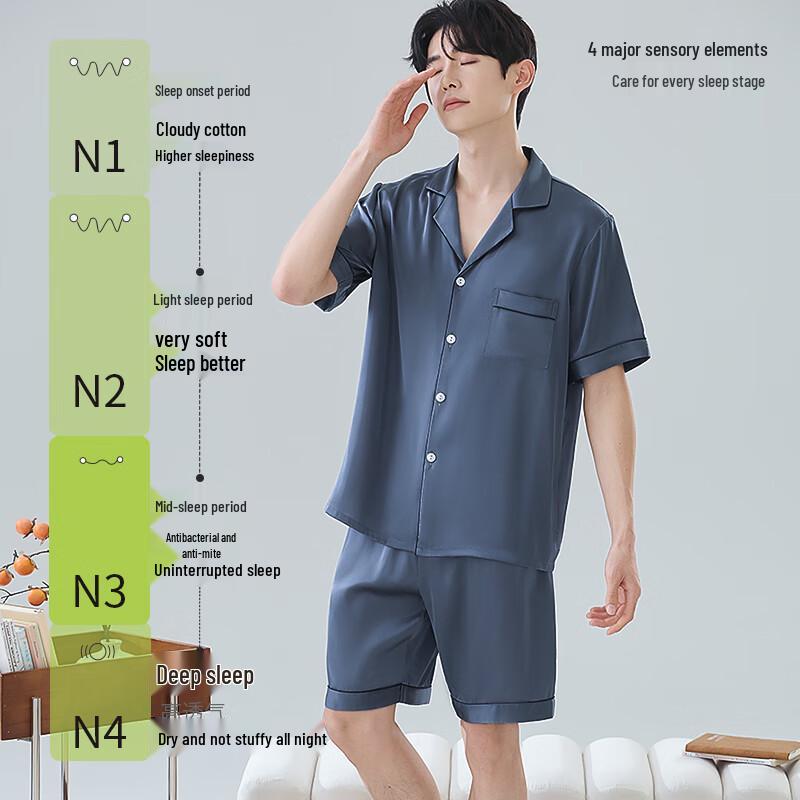 Men's Ice Silk Short Sleeve Pajama Set