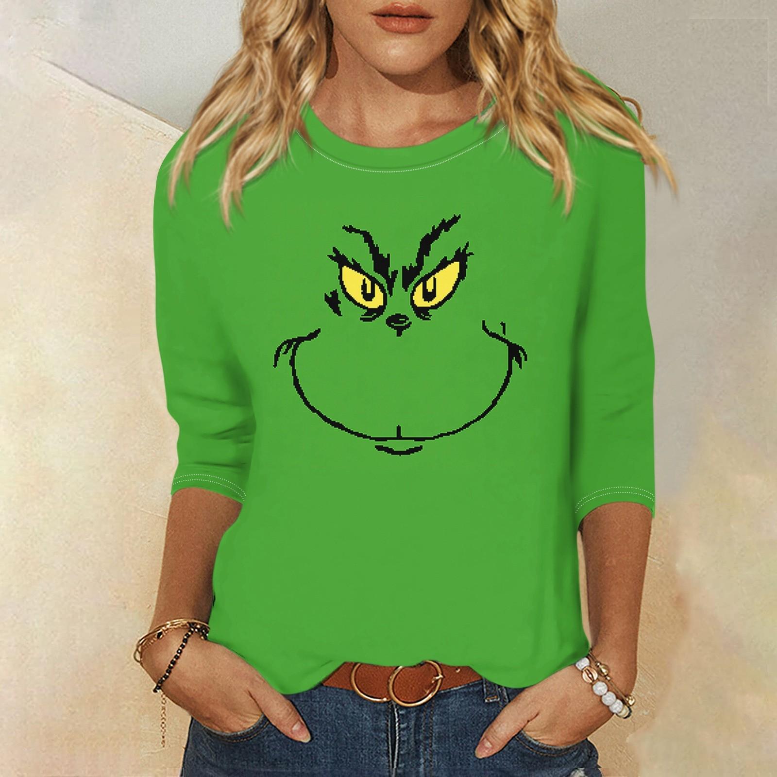 

Жіноча модна повсякденна вільна футболка з принтом і круглим вирізом з рукавом 3/4 S