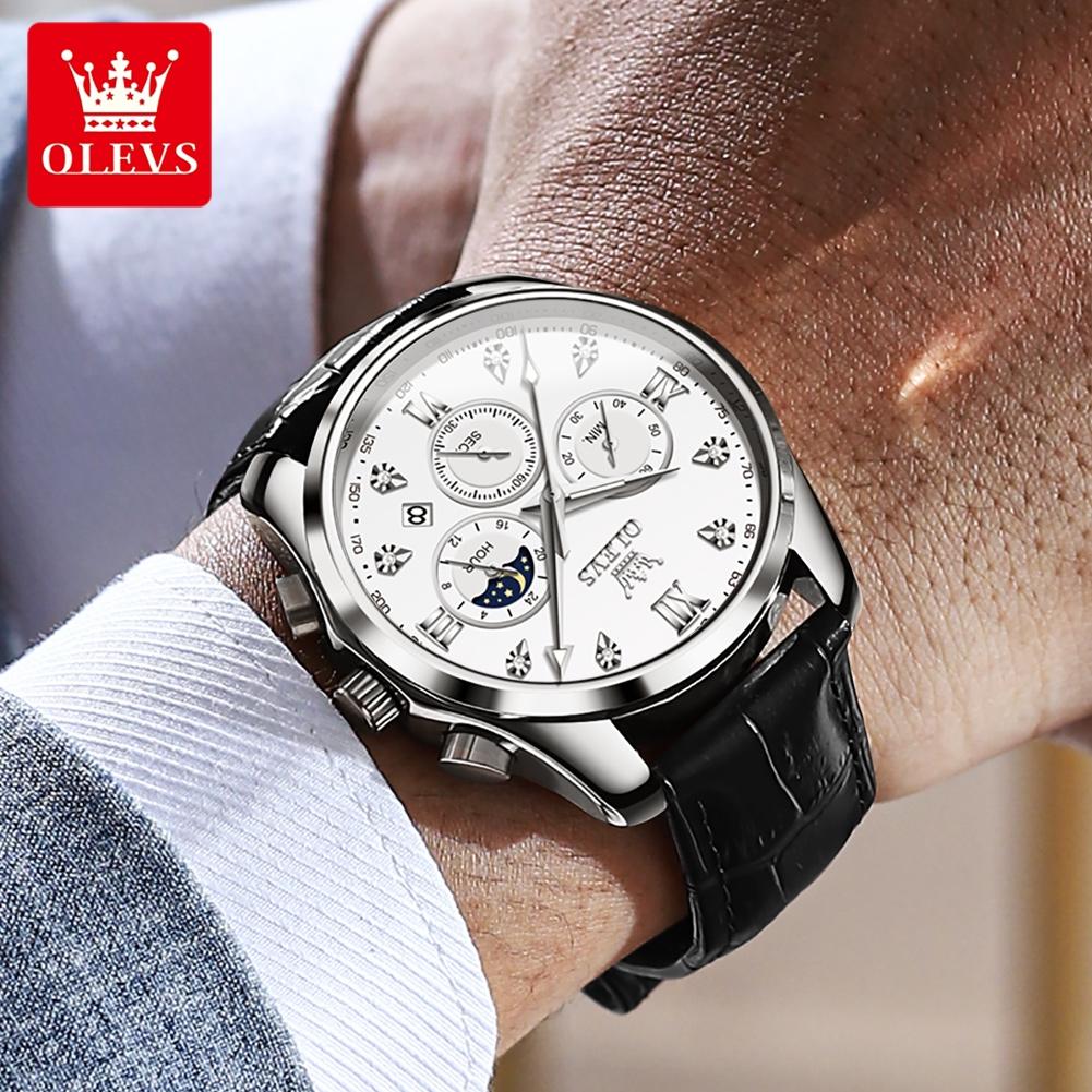 OLEVS Men's Watches Casual Fashion Top Brand Multi-functional Chronograph Original Wristwatch for Man Waterproof Moon Phase Date