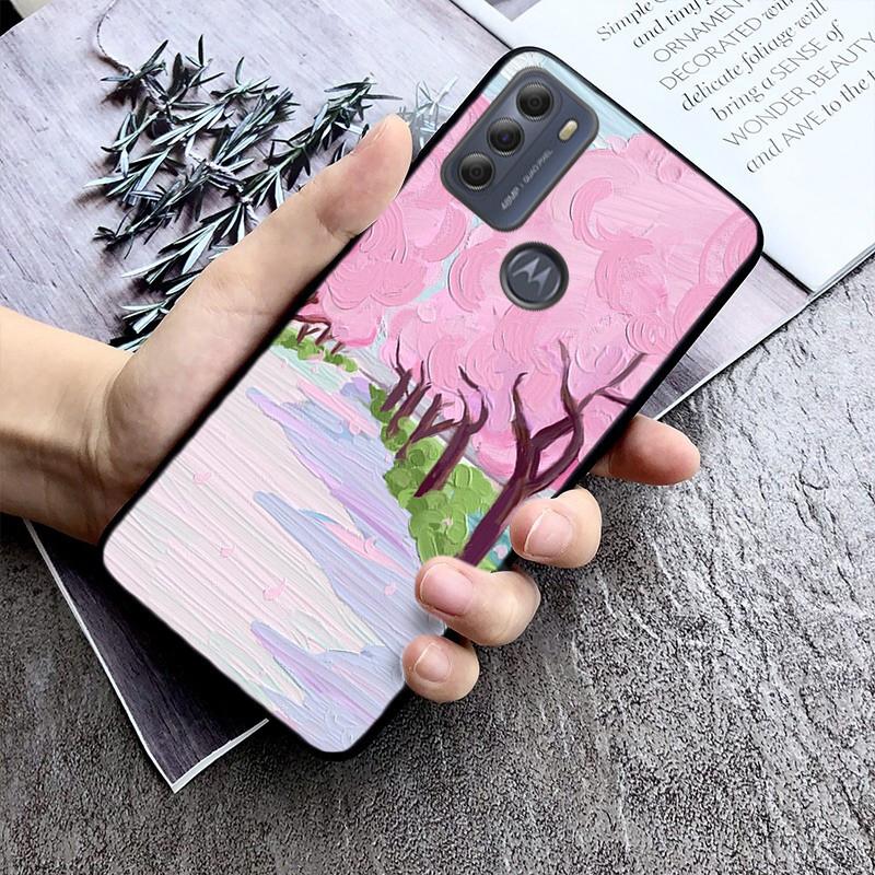 Hand Painted Flower Phone Case for Motorola Moto E32 E20 E40 G22 G52 G20 G30 G100 G60 G50 G10 GPure GStylus G9 One Action Macro