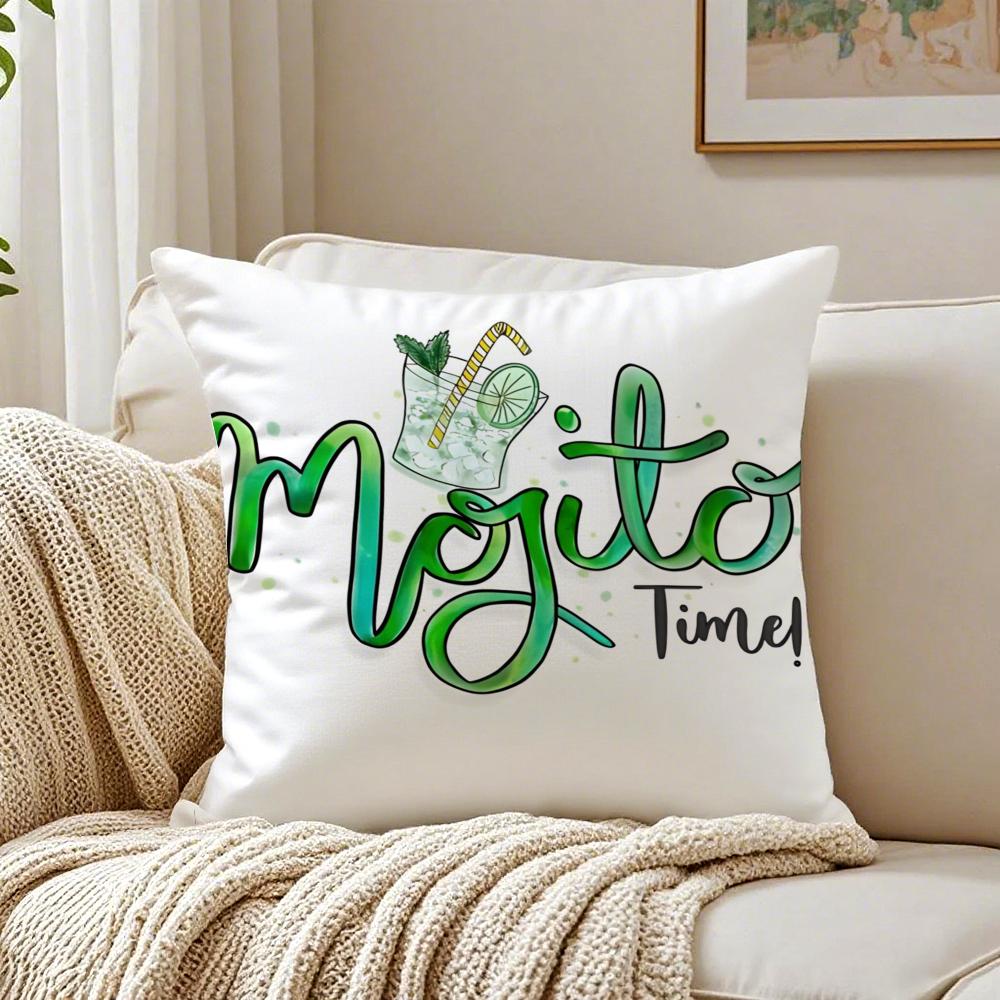 Fresh Tropical Art MMojito CCocktailS Cushion Cover Linen Pillowcase Soft for Sofa Bed Home Room Decor