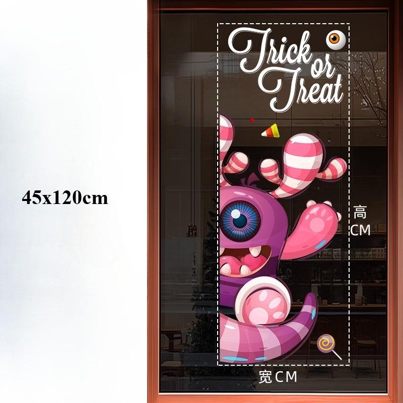45x120cm Halloween Pumpkin Window Stickers Cartoon Candy Jack-o'-lantern Static Sticker Black Cat Ghost Festival Happy Halloween