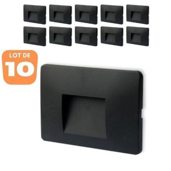 Lot de 10 spots LED mural VEKTAB4 carré noir 3W 3000K IP65