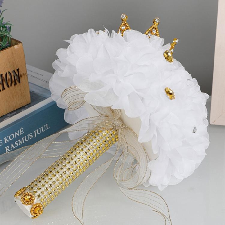 Diamond Crown Decorative Handheld Flower Rhinestones Wedding Bouquet with Ribbon