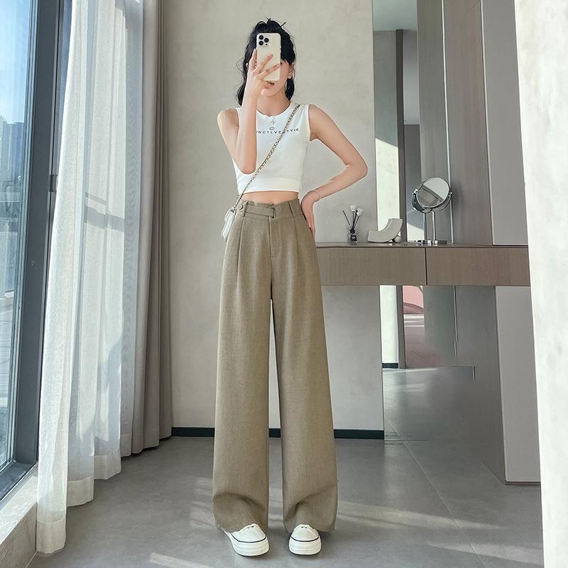 

Весенне-осенний женский костюм, брюки с широкими штанинами, элегантные брюки с пуговицами, женские брюки с широкими штанинами, высокая посадка, однотонные, повседневные, свободные, прямые брюки для женщин XXS кофейный