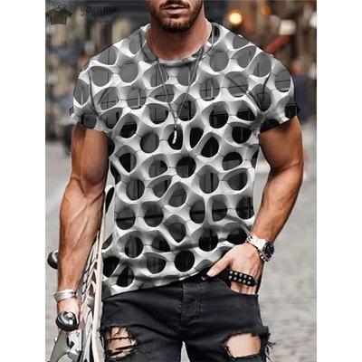 Herren 3D-gedrucktes abstraktes Hip-Hop-Trend-T-Shirt mit visueller Illusion und kurzen Ärmeln, modisches Top-T-Shirt mit Farbverlauf