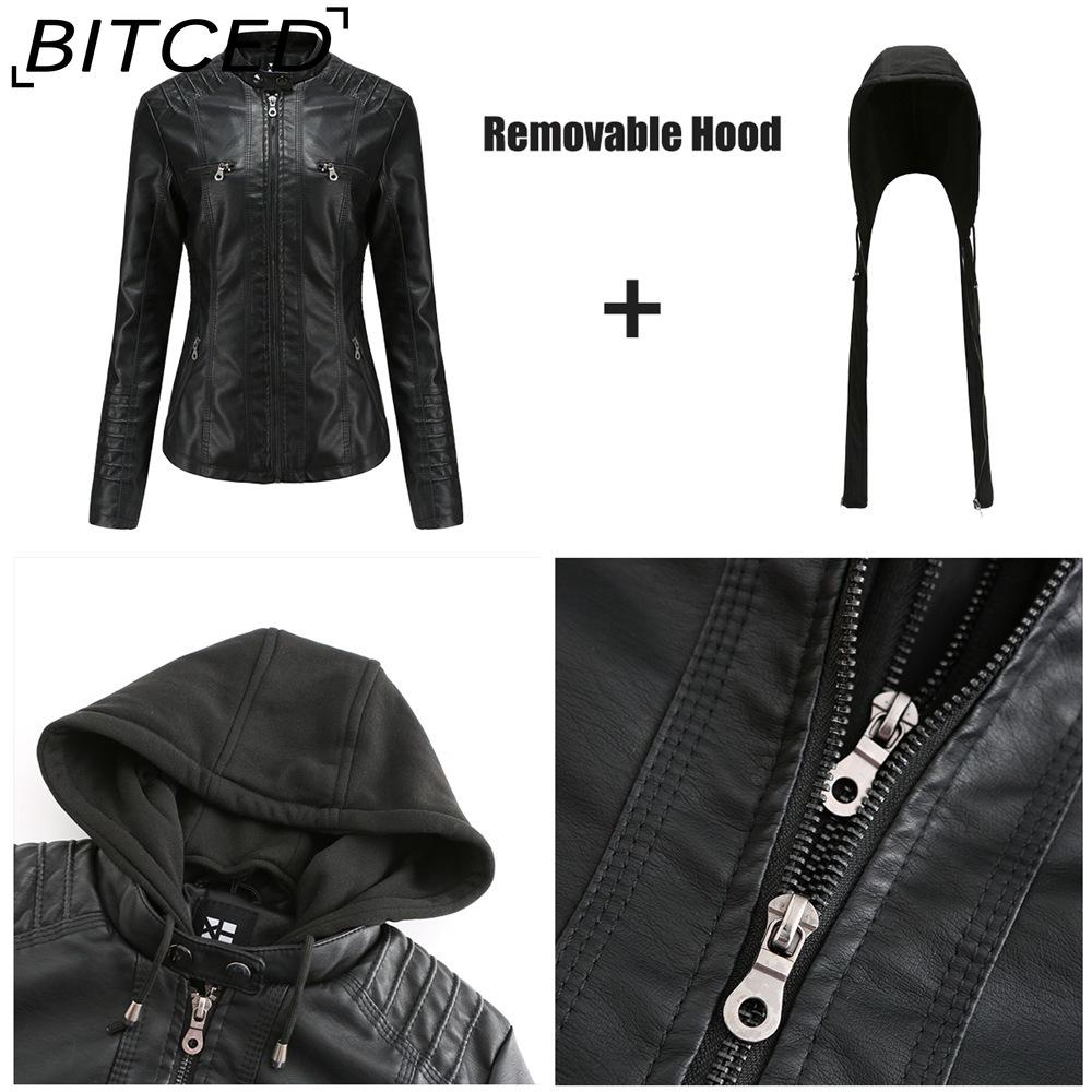BITCED Hooded Leather Jacket Two-Piece Set with Detachable Lining Plus Size Leather Jacket for Women Spring/Autumn Outerwear