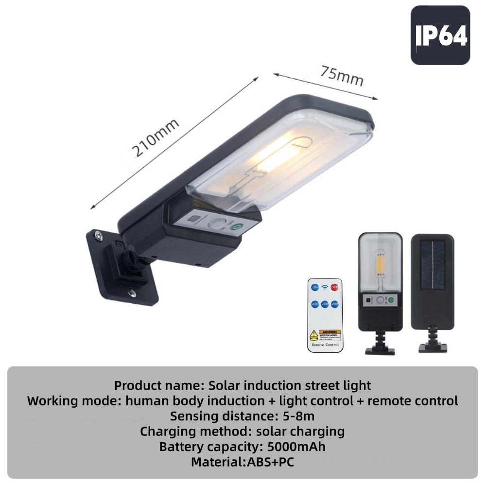 Solar LED Street Light Motion Sensor Remote Control Super Bright Outdoor Wall Lamp Waterproof 6500K Flood Lights for Yard Road