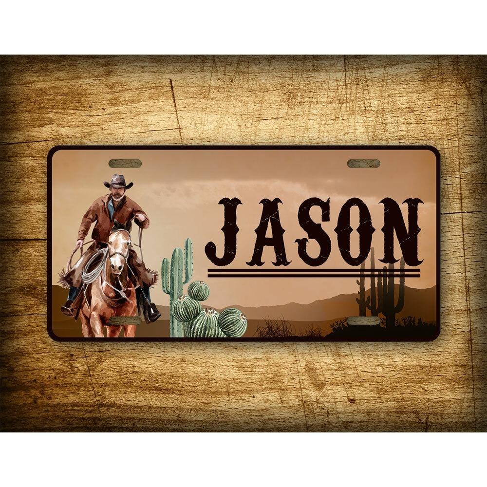 

Custom Metal License Plate Retro Horse Design Personalized Name Sign Cowboy Car Tag білий