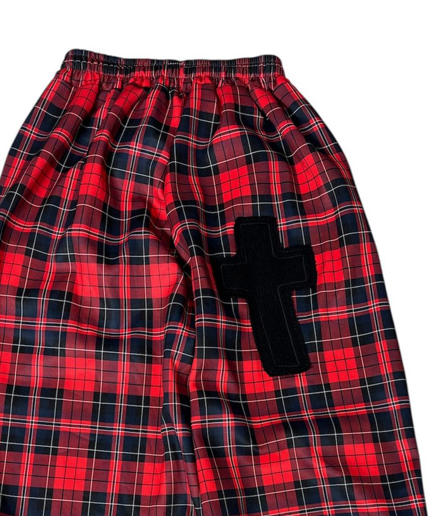 SK8ER ROCK Punk Cross Check Wide Pants ((Red))