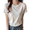 [AEZE] T-Shirt Women's French Sleeve Short Sleeve Summer Crewneck V-Neck Design Slimming Effect Sweat-Absorbent Quick-Dry Breathable Casual